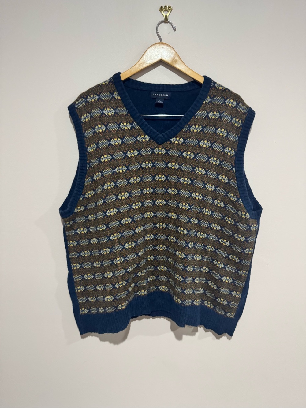 Lands End vintage preppy argyle wool blend sweater vest XL 46-48 men's